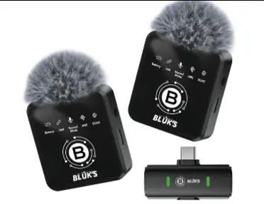 Blucks BX-18 Dual Wireless Microphone | HD Sound Quality | Noise Reduction | Long Distance Recording Mic
