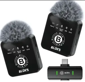 Blucks BX-18 Dual Wireless Microphone | HD Sound Quality | Noise Reduction | Long Distance Recording Mic